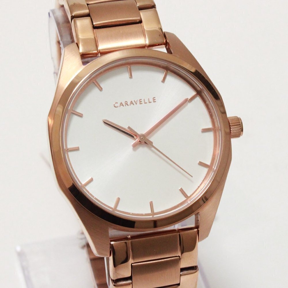 Caravelle Ladies Minimalist Watch By Bulova Rose Gold White Sun-ray Dial 36mm - Picture 5 of 13